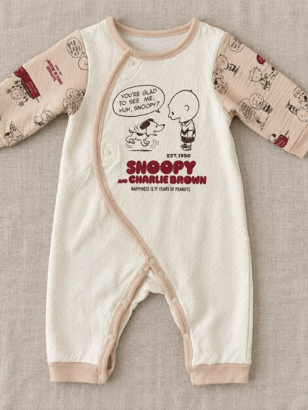 Snoopy & Charlie Brown Baby Cotton Romper Peanuts Comic Print 6–9M